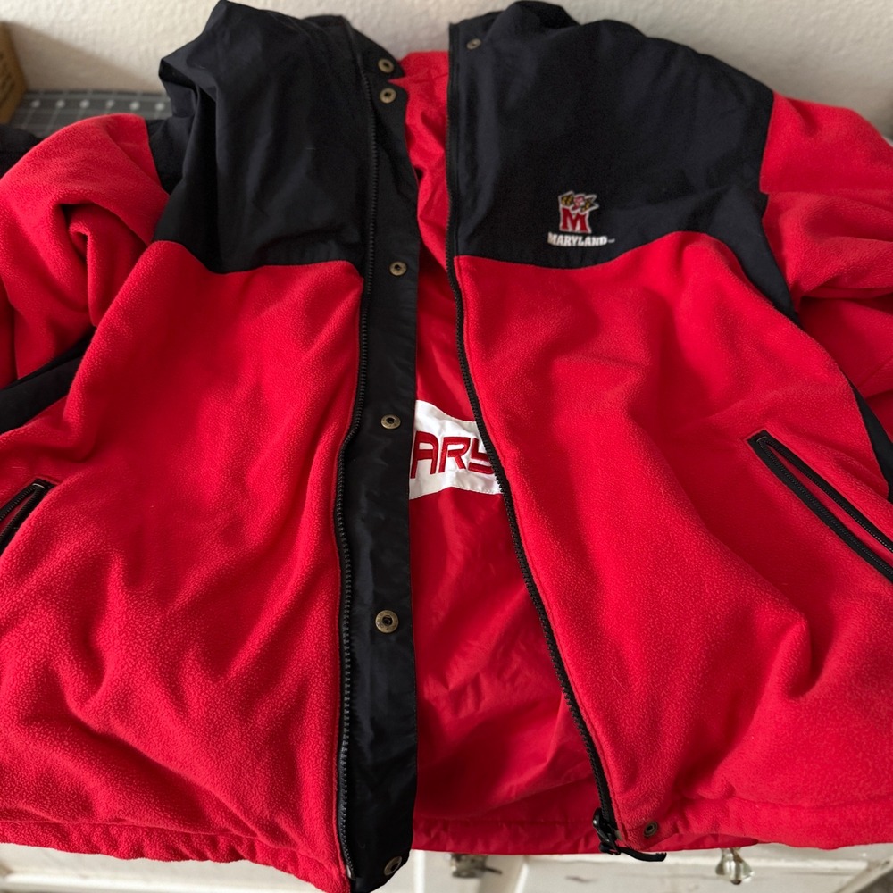 Columbia XL Reversible Red Maryland Terrapins Hooded Coat Outdoor Cozy Gorpcore - Picture 12 of 12